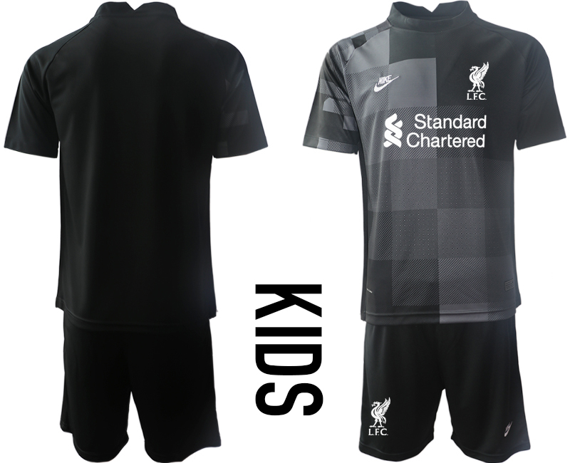 Youth 2021-2022 Club Liverpool black goalkeeper blank Soccer Jersey->customized soccer jersey->Custom Jersey